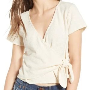 Madewell Texture & Thread Wrap-Tie Top in Cream